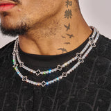 5MM Moissanite Black Motif tennis chain in 925 silver with D color VVS1 stones worn on neck