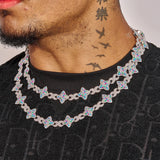 Moissanite Multicolor Star Infinity Chain necklace in 925 silver with vibrant multicolor stones worn on neck