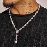 Moissanite diamond cushion cut lariat chain necklace in 925 silver with VVS1 clarity worn on male model
