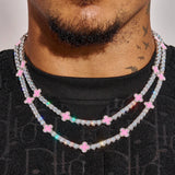 5MM Moissanite Pink Motif tennis chain in 925 silver with white gold plating and VVS1 D color stones