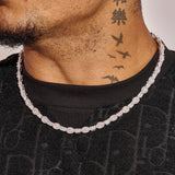 7MM Moissanite oval emerald cut tennis chain in 925 silver white gold plating worn on neck