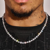 6MM Round and Diamond Cluster Tennis Chain in white gold worn on male neck with black shirt