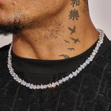 5MM Illuminate Mixed Tennis Chain white gold diamond simulant necklace on man's neck