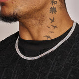 6MM Moissanite Baguette tennis chain in 925 silver with D colour and VVS1 clarity worn on neck