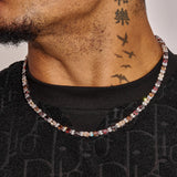 5MM multicolor oval cut brown stone tennis chain in white gold worn on neck