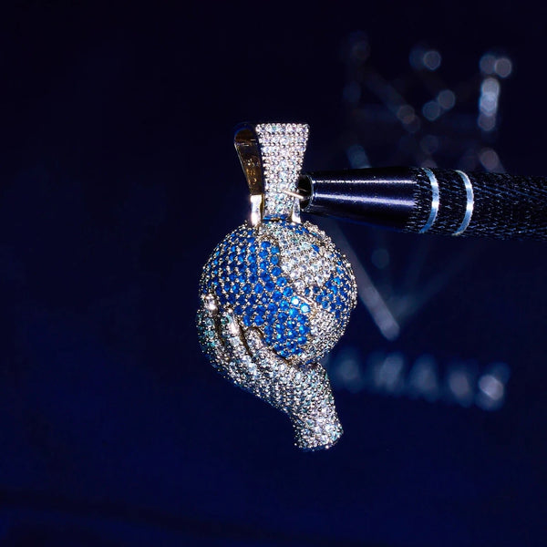 World In Your Hands Lab Diamond Pendant in 925 Silver, D Colour VVS1, with white gold plating.