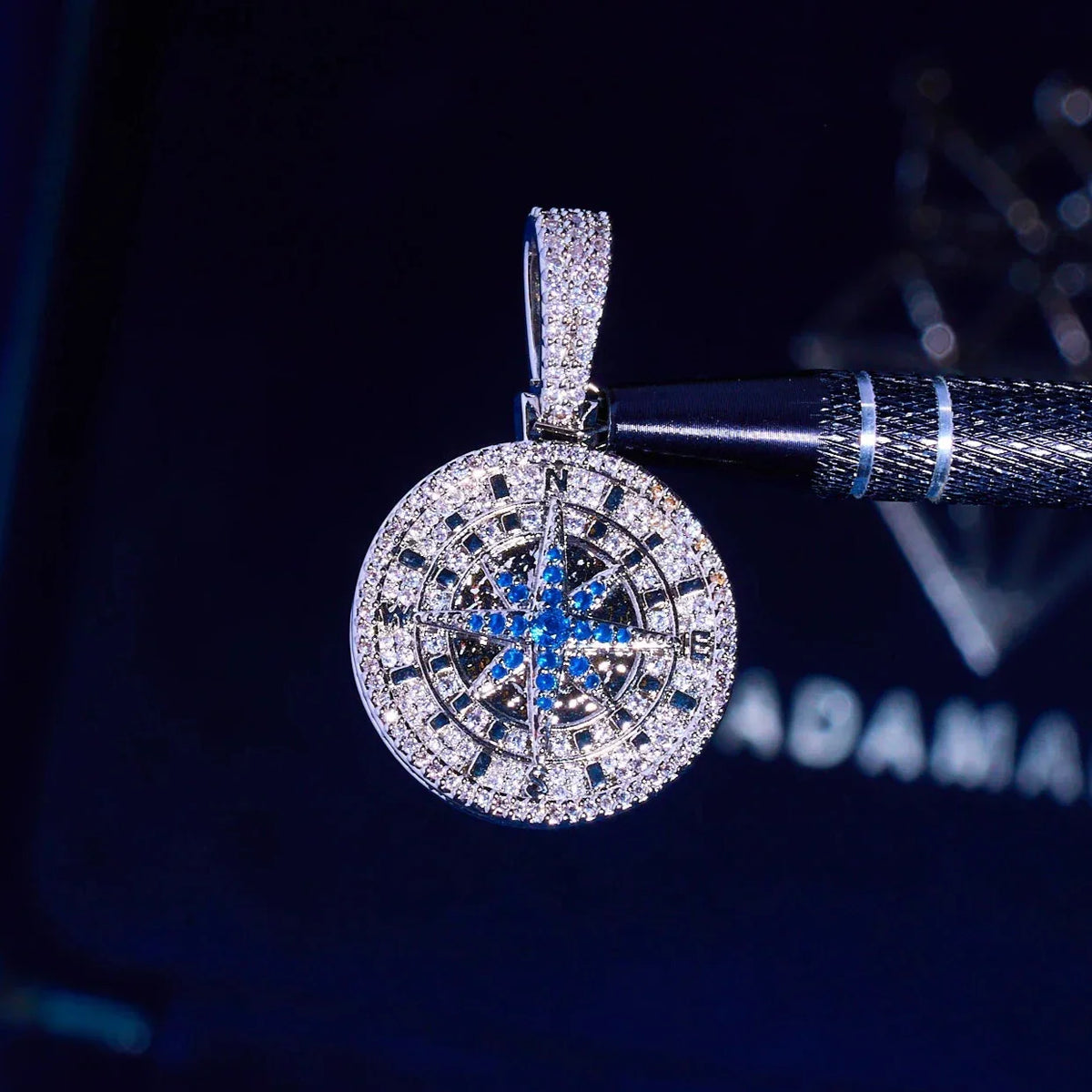 Iced Compass Pendant - White Gold – Adamans