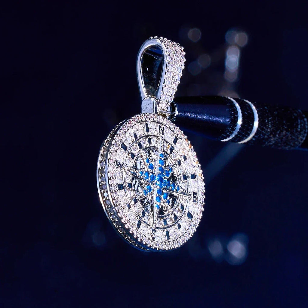 Iced Compass Pendant - White Gold – Adamans