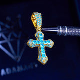 Iced Blue Celtic Cross Pendant - Gold