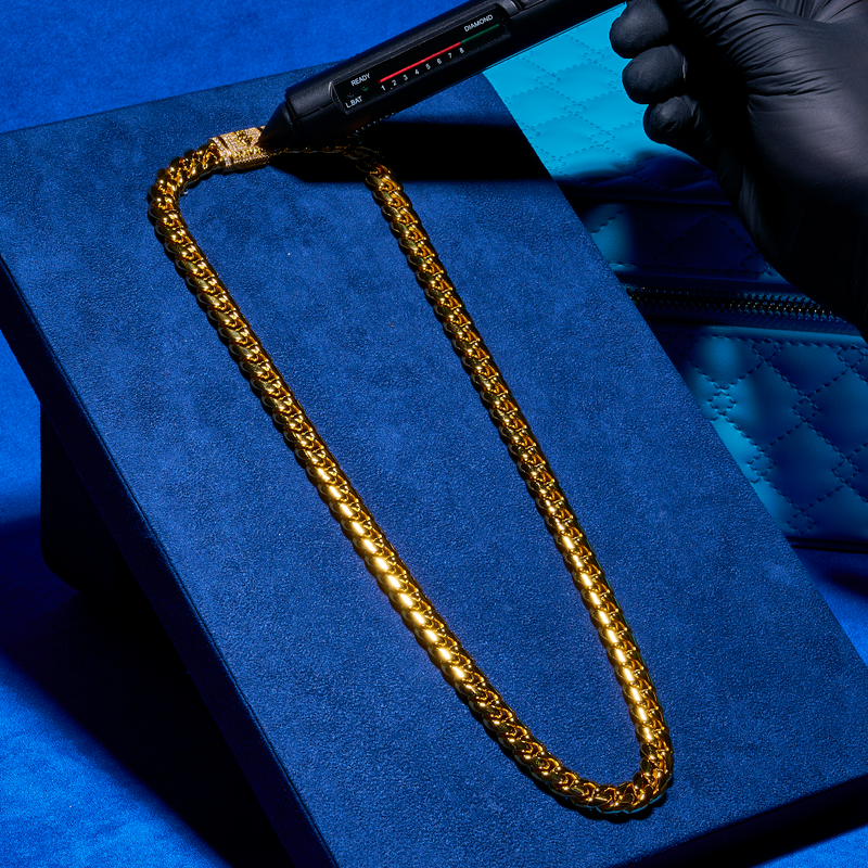 10mm Cuban Iced Clasp Chain - Gold