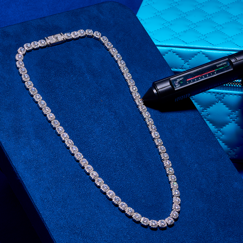 Necklace 925 1mm Tennis Chain Micro Moissanite Clustered Tennis