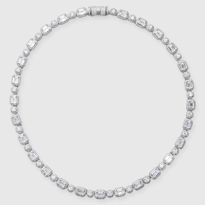 9mm Clustered Tennis Chain - White Gold