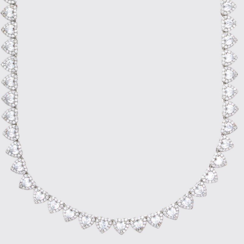 7mm Heart Cut Cluster Tennis Chain - White Gold