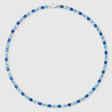 5mm Tri-Blue Diamond tennis chain in white gold with alternating blue and white stones