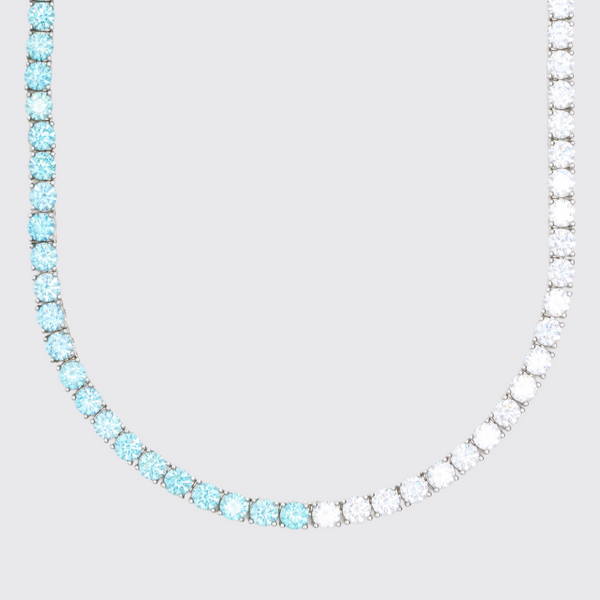 5mm Moissanite Pale Blue & White Tennis Chain -  925 Silver - D Colour - VVS1