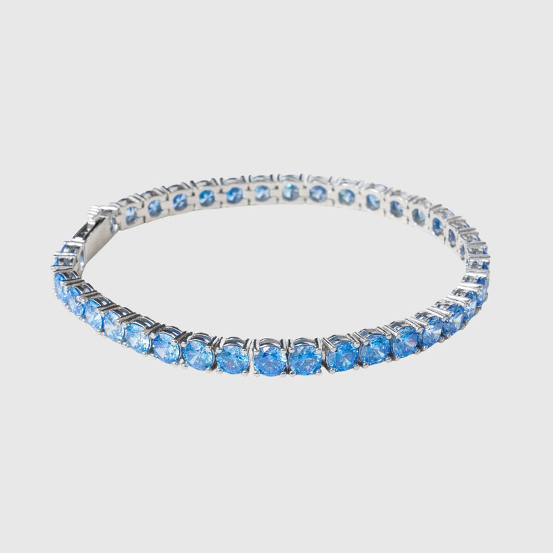 5mm blue diamond tennis bracelet in white gold with flawless simulant stones