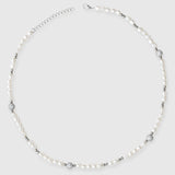 5mm Iced Beaded Pearl Necklace - White Gold