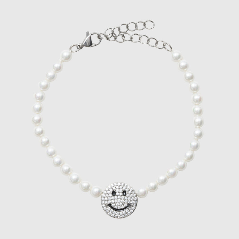 5mm Iced Smiley Face Motif Pearl Bracelet