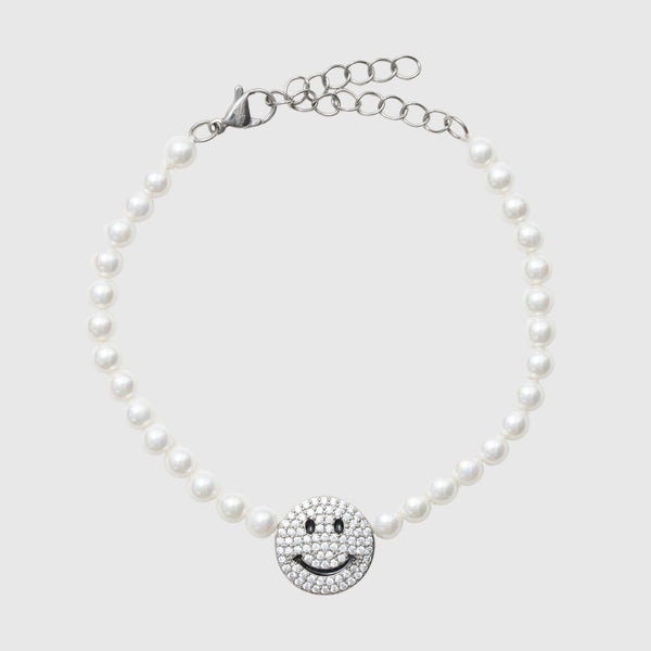 5mm Iced Smiley Face Motif Pearl Bracelet – Adamans