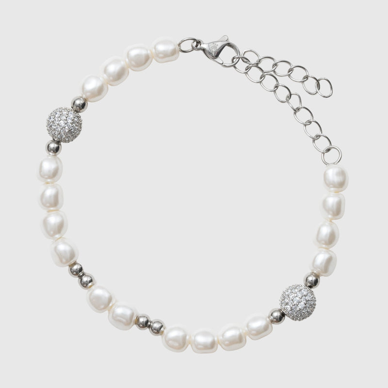 5mm Iced Beaded Pearl BRACELET- White Gold