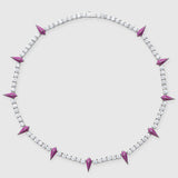 5mm pink pave spike tennis chain in white gold with pink enamel spikes and round cut stones.