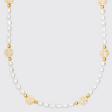 5mm Iced Smiley Face Pearl Necklace - Gold