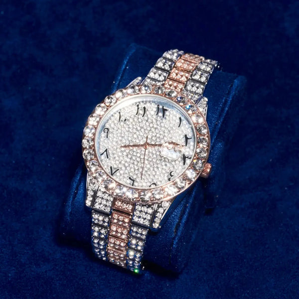 Arabic Dial Diamond Simulant Watch - Two Tone