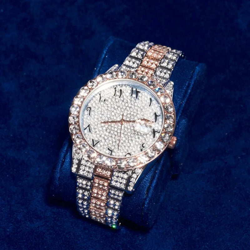 Arabic Dial Diamond Simulant Watch - Two Tone