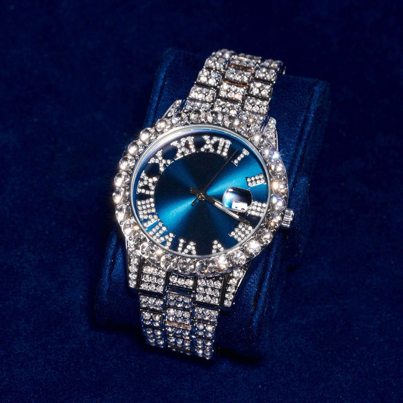 Sapphire Numeral Dial Diamond Simulant Watch - Silver