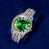 Emerald Numeral Dial Diamond Simulant Watch - Silver