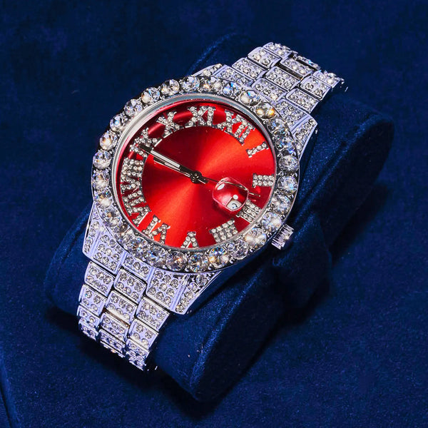 Ruby Numeral Dial Diamond Simulant Watch - Silver