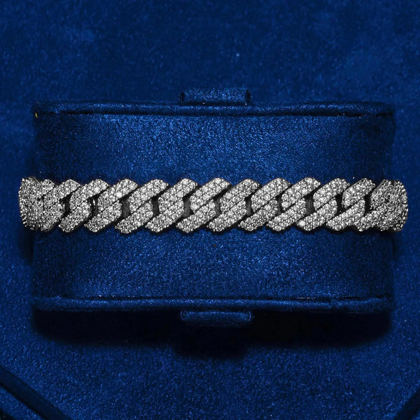 10MM Monaco Bracelet white gold with hand-set prong-lifted CZ stones on blue display cushion