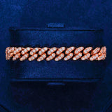 10mm iced Cuban bracelet in rose gold with diamond simulant stones on black background
