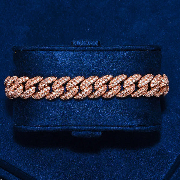 8mm Moissanite iced Cuban link bracelet in rose gold with VVS1 stones on 925 silver base