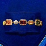 10MM Multi Gemstone Bracelet - Gold plated with colorful stones in blue velvet box