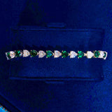 5mm WHITE & GREEN HEART TENNIS LINK BRACELET - WHITE GOLD