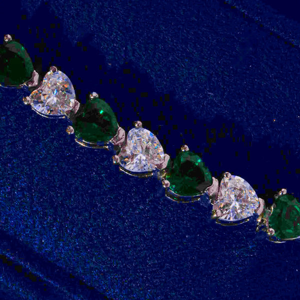 5mm WHITE & GREEN HEART TENNIS LINK BRACELET - WHITE GOLD