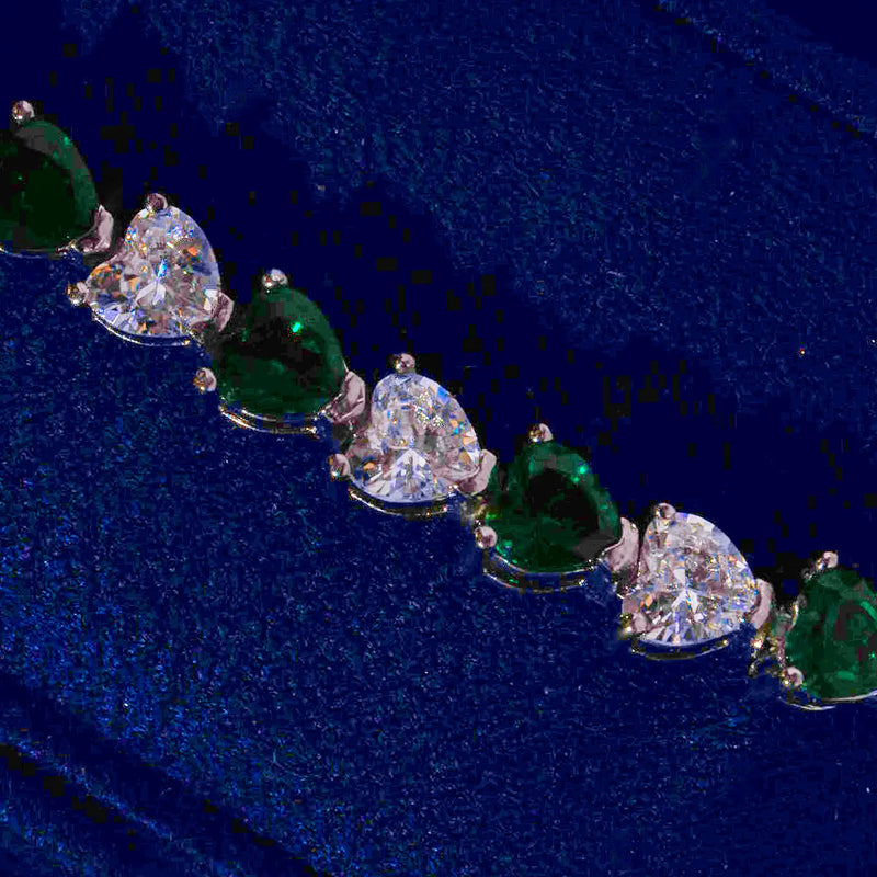 5mm WHITE & GREEN HEART TENNIS LINK BRACELET - WHITE GOLD