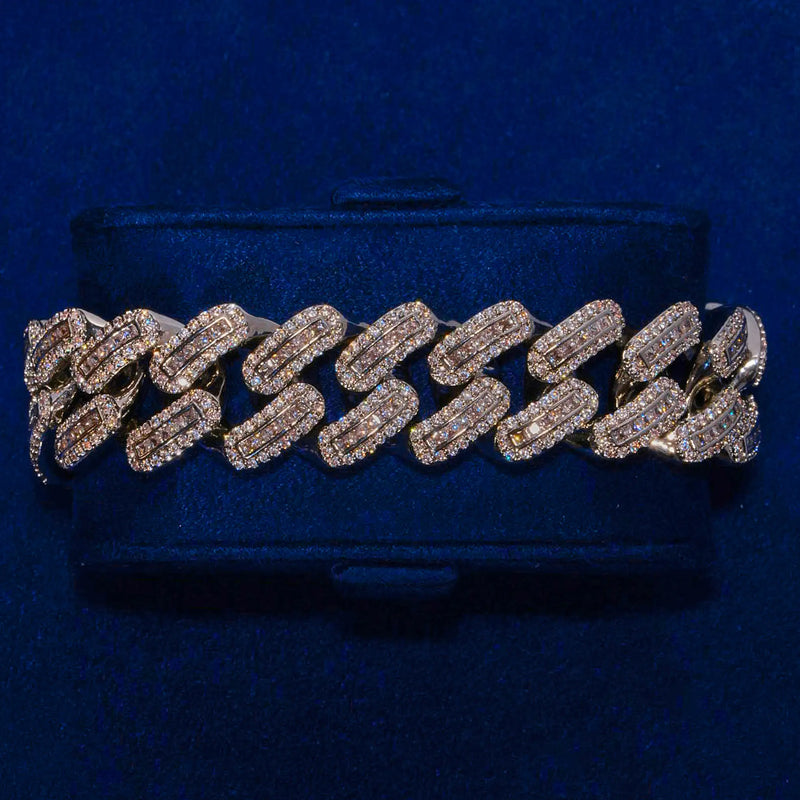 20mm Cuban Baguette Bracelet - White Gold