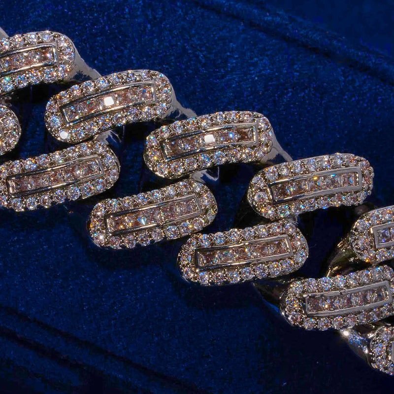 20mm Cuban Baguette Bracelet - White Gold