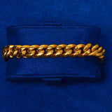 10mm gold Cuban bracelet with iced clasp on blue display box