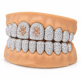 Adamans crown emblem moissanite grillz in rose gold on iced silver, side profile