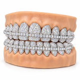 Double row tennis bar moissanite grillz in iced silver, side profile