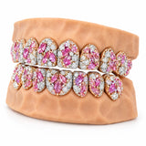 Pink marquise cluster moissanite grillz in rose gold, side profile