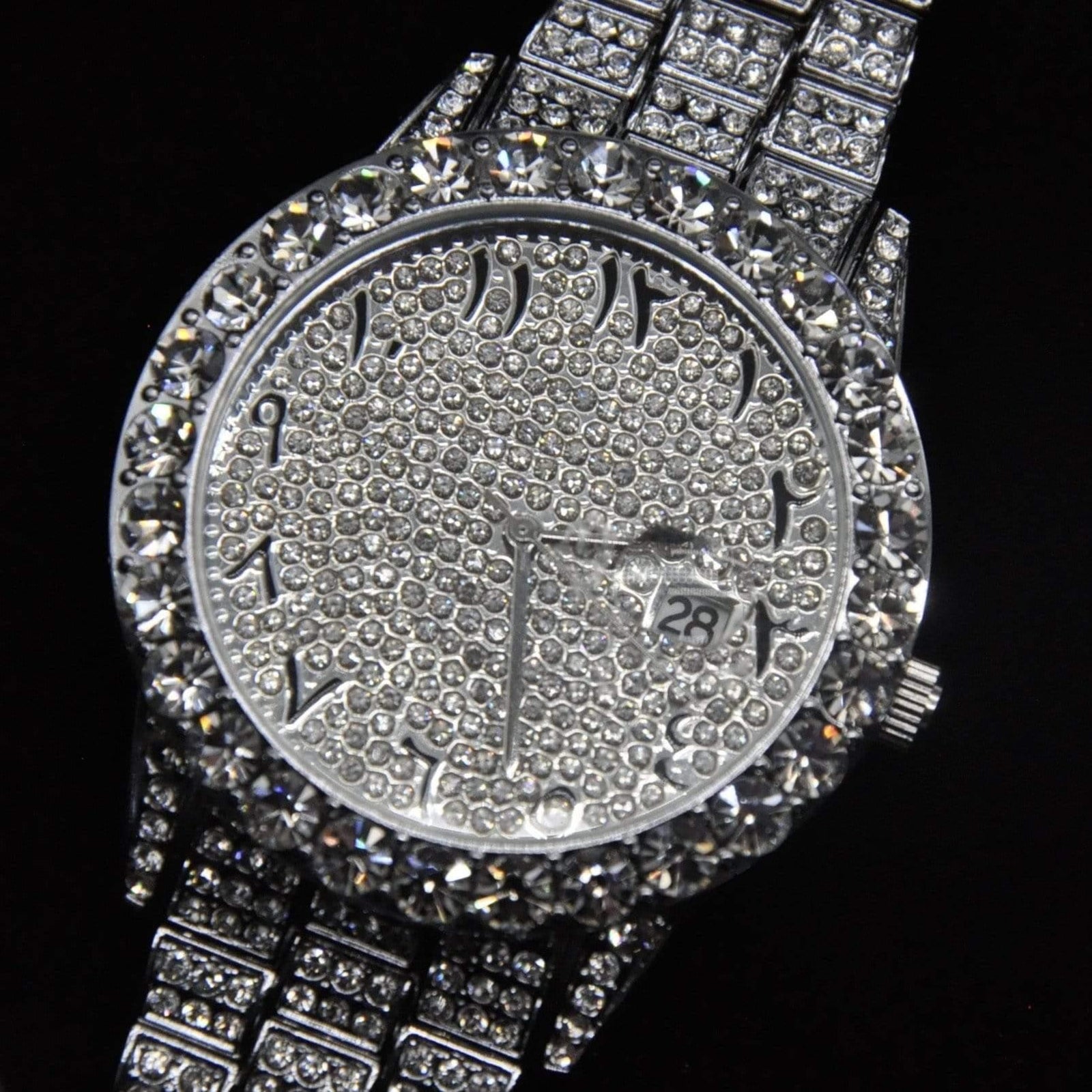 Arabic Dial Diamond Simulant Watch - Silver – Adamans