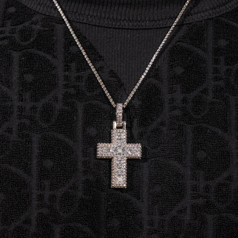 Baguette Cross Pendant - White Gold - Adamans