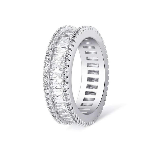 Baguette Prong Band Ring - White Gold