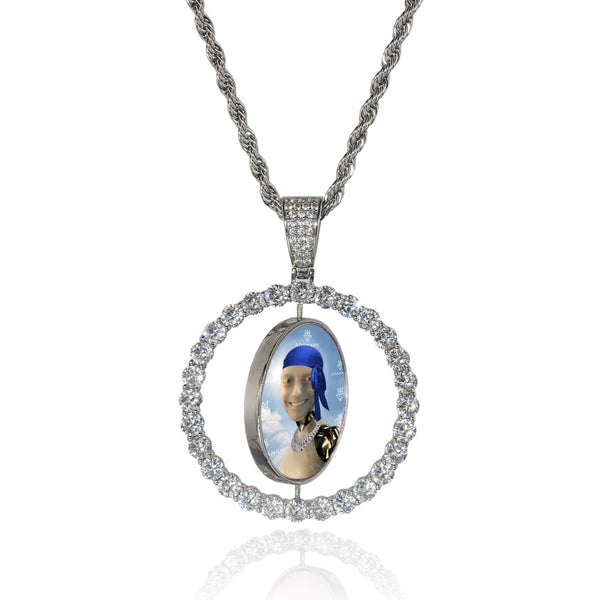 Single Row Spinning Custom Image Pendant in 925 Silver with Diamond Simulants.