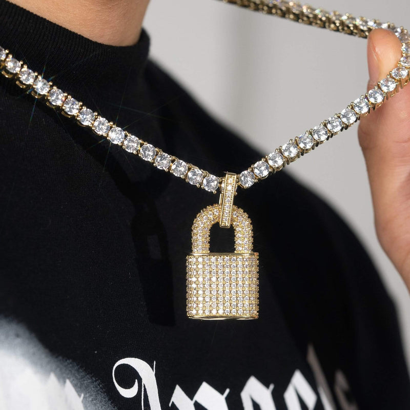 Diamond Lock Rope Chain Diamond Lock Pendant - Gold | Adamans