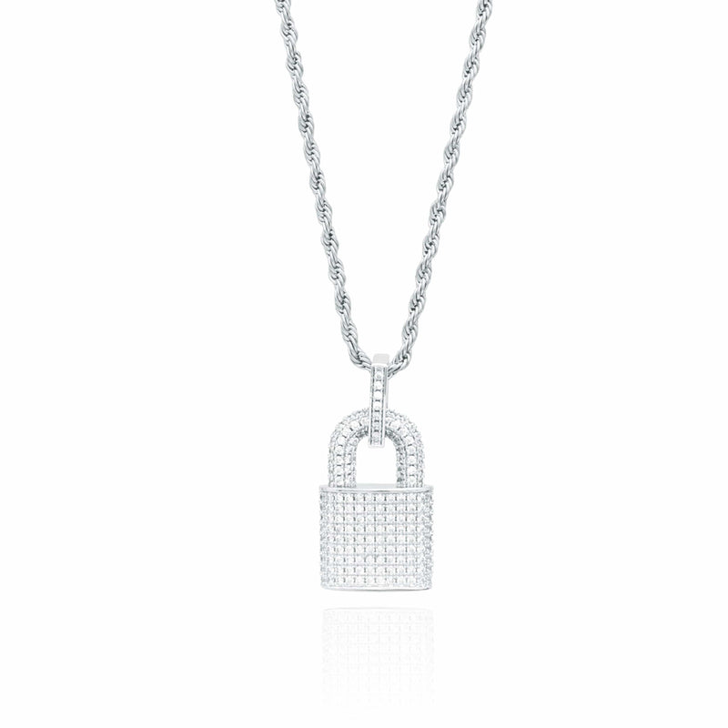 Adamans No Chain Diamond Lock Pendant - White Gold